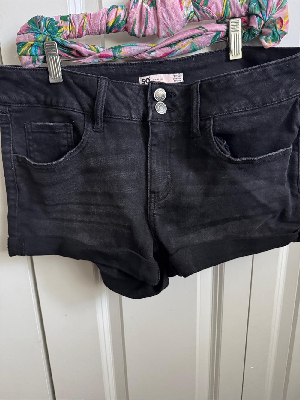 SO Black Denim Jean Shorts with Double Button Waist